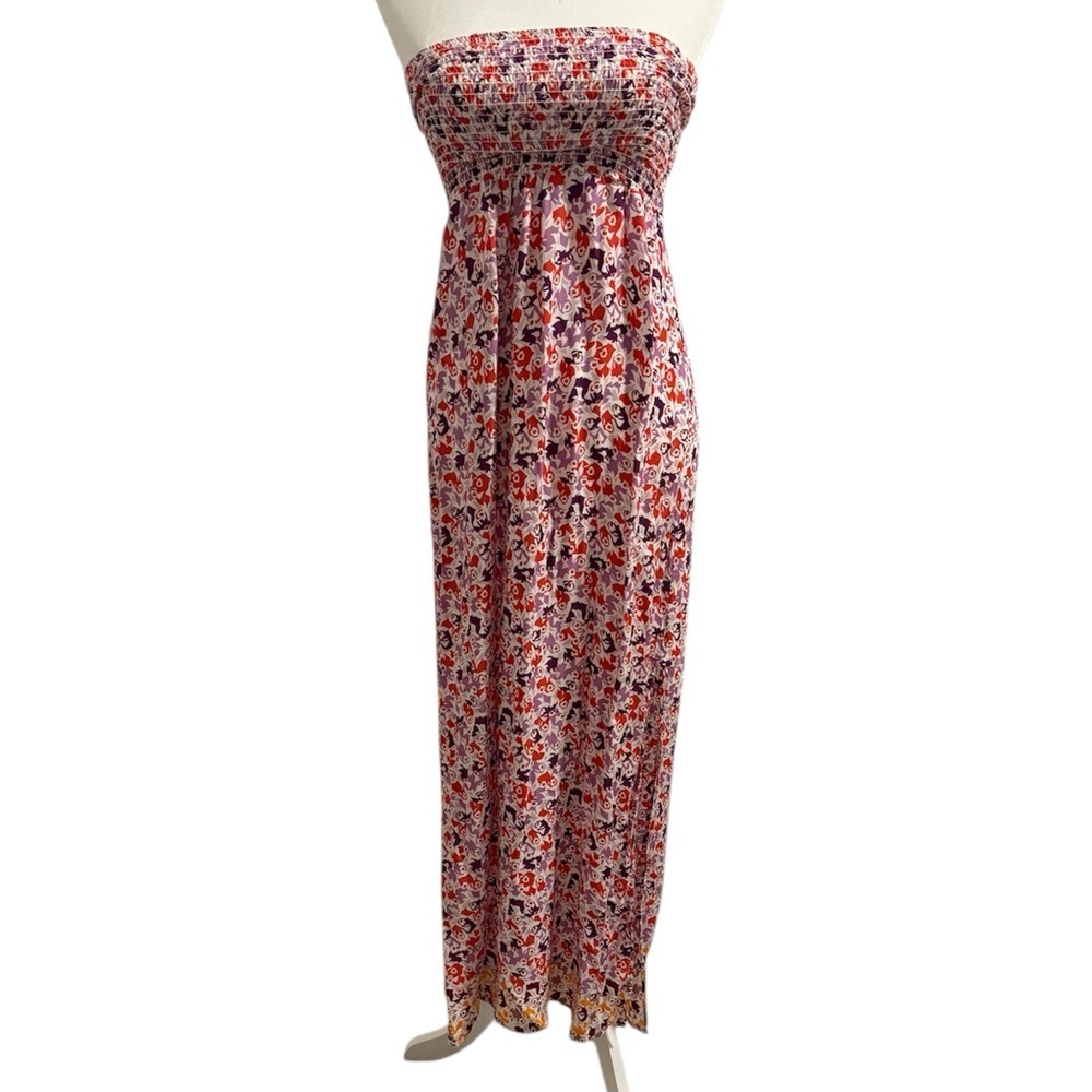 Aqua Multicolor Floral Flowy Strapless Maxi Dress